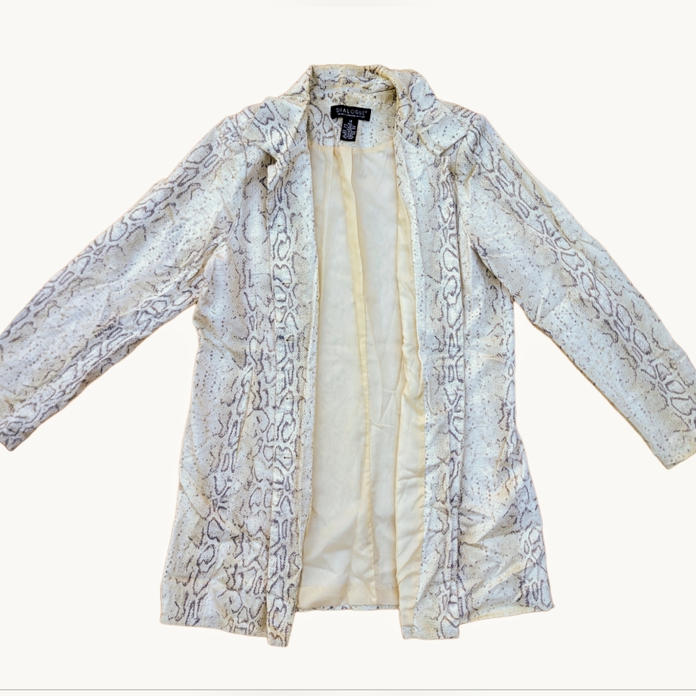 White Gray Snake Print Lightweight Button-Up Jack… - image 3